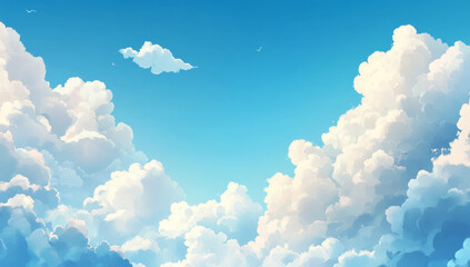 Wall Mural - fluffy white clouds in bright blue sky