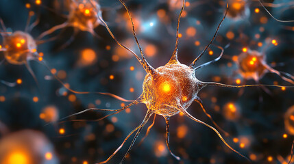 Poster - internet technologies and neural network. 3d illustration of neural connections in artificial intell