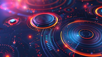 Poster - Explore a vibrant abstract background featuring futuristic digital technology elements. Ideal for projects related to innovation, AI, and tech design.