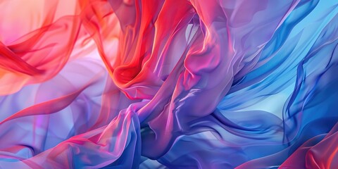 Poster - Abstract flowing fabric-like shapes in pink and blue tones. Background image of gradient blue and red contrast color with fluid pattern or swirling watercolor texture. Smooth texture design. AIG51.