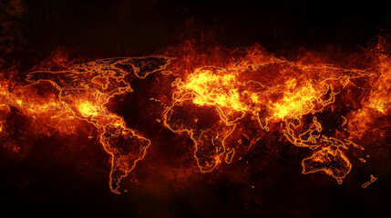 Poster - digital web. global computer wireless network. abstract 3d illustration of a flaming polygonal mesh 