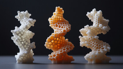 Poster - Synthetic cyber DNA molecule. Artificial intelligence neural network. Crystal lattice, molecular structure 3D illustration. Scientific innovations in genetics and microbiology