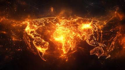 Poster - digital web. global computer wireless network. abstract 3d illustration of a flaming polygonal mesh 