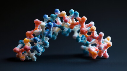 Poster - Synthetic cyber DNA molecule. Artificial intelligence neural network. Crystal lattice, molecular structure 3D illustration. Scientific innovations in genetics and microbiology