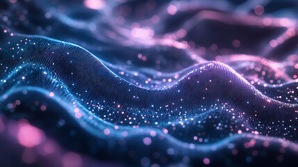 Poster - Synthetic mind of abstract neural networks. Science and technology innovation. Neon strings of wavy particles. 3d illustration of abstract cyberspace
