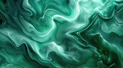 Poster - Swirling emerald green fluid shapes with marbled texture. Background image of 3D rendering digital wave with green wavy line. Digital art for abstract and dynamic design. Fluid and liquid. AIG51.