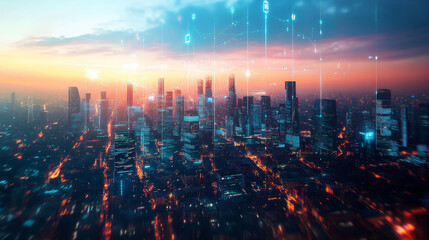 Poster - digital city of future. global cyberspace. 3d illustration of wireless internet technologies. databa