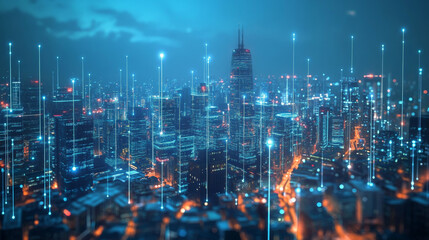 Poster - digital city of future. global cyberspace. 3d illustration of wireless internet technologies. databa