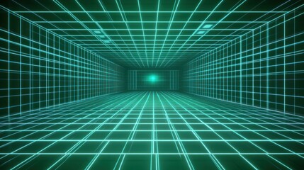 Fototapete - A bright futuristic glowing grid forming an enclosed three dimensional space