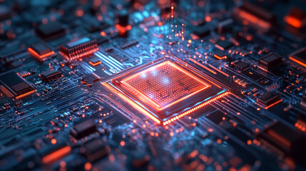 Poster - CPU abstract 3D illustration. Futuristic processor and quantum computer. Digital technology in global cyberspace