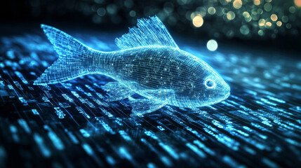 Poster - Digital strings data stream. Big data business analytics. Wavy field of cyberspace. 3D illustration of a conceptual internet technology presentation
