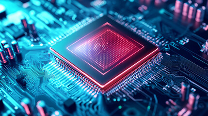 Poster - Futuristic processor, CPU 3D illustration. A quantum computer is a global digital network. Processing and storage of big data in modern cyberspace