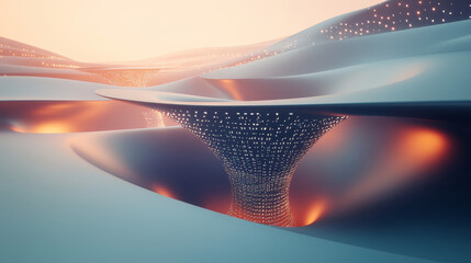 Poster - Abstract art background. Techno cyber jet 3D illustration. Funnel of big data strings