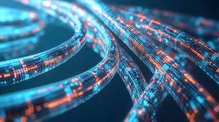 Poster - Blockchain, high-tech background and information clusters. Bigdata concept of digital cyberspace. Quantum Architecture 3D Illustration