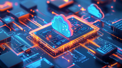 Poster - Blockchain, high-tech background and information clusters. Bigdata concept of digital cyberspace. Quantum Architecture 3D Illustration