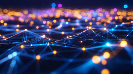 Poster - hi-tech background 3d illustration. cyber field in neon rays, big data array and techno innovation. 