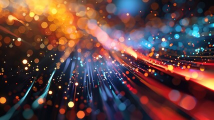 Poster - abstract picture micro light sparkling particle represent data flow vivid flowing wave with high tec
