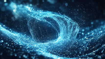 Poster - Data floating in the information chaos of structured big data. Technology space strings, information flow, abstract funnel 3D illustration
