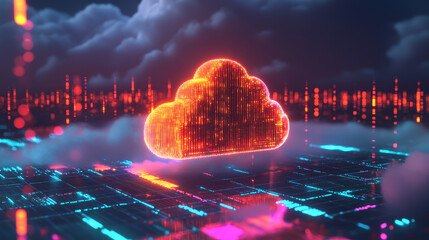 Poster - Big data technology digital field. Binary code futuristic information technology. Encrypted data stream. Information transfer and cloud protection, high-speed internet. Wave coding 3D illustration