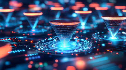 Poster - streaming data of digital mega corporations. cyber business and crypto analytics. 3d illustration of