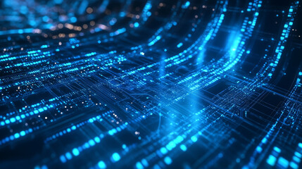 Poster - Futuristic data stream 3d illustration. Data transfer technology. Cyberpunk, Big data and cybersecurity. Cyberspace, blockchain transactions. Abstract technological background