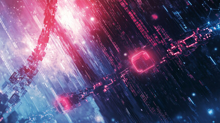 Poster - abstract concept blockchain network. fintech technology. global protection and data transmission. 3d
