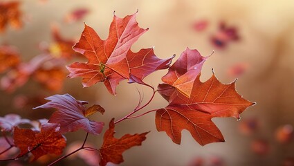 Wall Mural - vibrant autumn leaves showcasing rich red and orange hues during fall in a forest