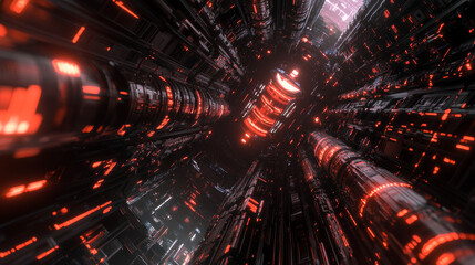 Poster - cyber digital data field. computer circuit of crypto architecture. 3d illustration of blockchain tec