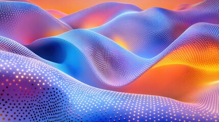 Fototapete - Abstract representation of colorful flowing and dotted digital waves