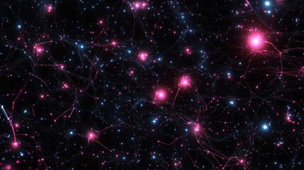 Fototapete - An abstract digital depiction of glowing lights and network connections