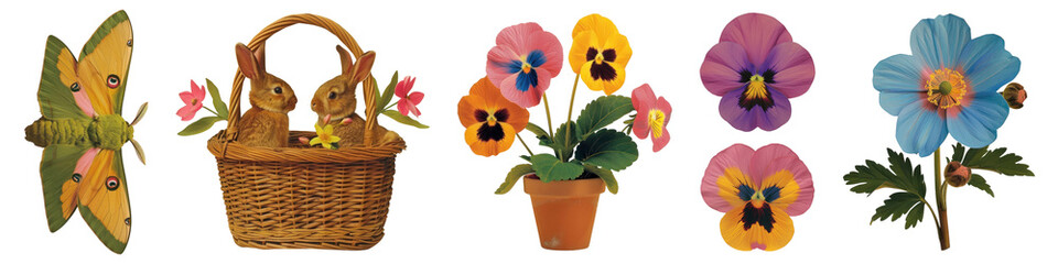 Wall Mural - png colorful floral animal decorations, element set on transparent background