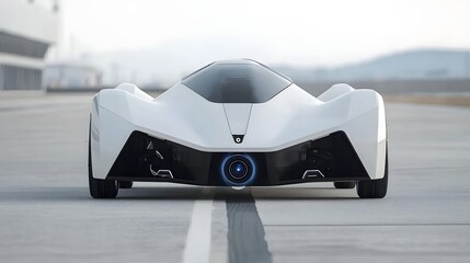 Poster - Close up view of a state of the art lidar sensor integrated into the aerodynamic design of an ultra modern autonomous electric sports car