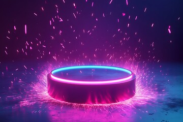 Aufkleber - Neon-lit circular platform with vibrant sparks.