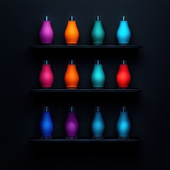 Poster - Elegant display of various artistic vases on a wooden shelf complementing a bright interior design