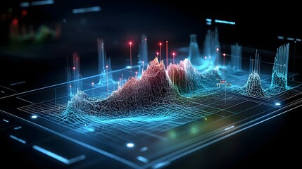 Aufkleber - A digital visualization of radar based imaging technology mapping the topography and internal structures of subsurface rock formations revealing fractures and fault lines caused by seismic activity