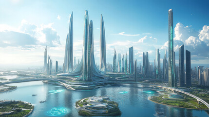 Poster - digital city of future. global cyberspace. 3d illustration of wireless internet technologies. databa
