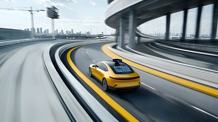 Leinwandbilder - A futuristic autonomous vehicle navigating a dynamic city landscape its system processing sensor data to make real time decisions and guide the car s movements
