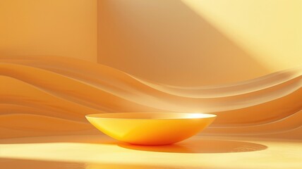 Poster - An abstract image featuring a yellow plate in a softly lit environment with smooth curves and gentle shadows, creating a serene and modern aesthetic.