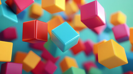 Poster - abstract geometric composition. volumetric cubes on a light background. data blocks moved in cybersp