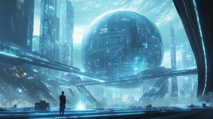 Poster - global neural network. communication technology of the future. big data concept. 3d illustration of 