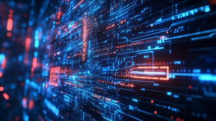 Poster - digital field of information. data exchange and sales analytics. big data flow in futuristic databas