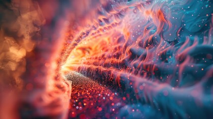 Poster - This captivating imagery showcases the dynamic interaction of light waves as they crash into dust particles, creating a vibrant and energetic visual phenomenon.