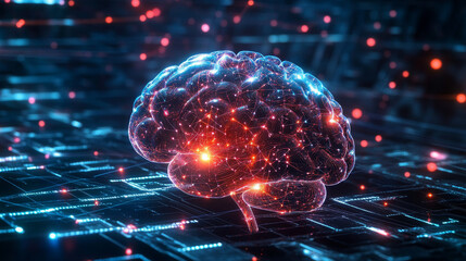 Poster - Artificial Intelligence. Computer mind. Futuristic Data center. Quantum processor abstract concept 3d illustration. Digital Brain and Future Technologies