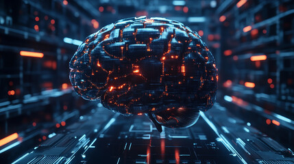 Poster - Artificial Intelligence. Computer mind. Futuristic Data center. Quantum processor abstract concept 3d illustration. Digital Brain and Future Technologies