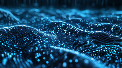 Poster - Waves of computer code. Binary code big data. Information field, binary code, data encoding, data flow, digital security. Internet technology 3d illustration