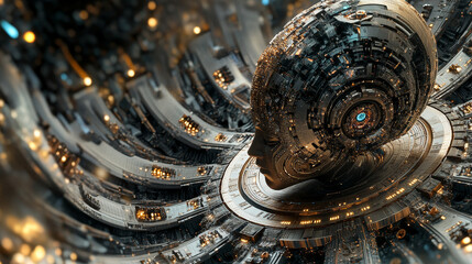 Poster - Digital mind. Technocratic concept of future. Abstract reactor core. Quantum processor and big data. Realistic 3D illustration