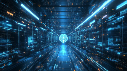Poster - Digital mind. Technocratic concept of future. Abstract reactor core. Quantum processor and big data. Realistic 3D illustration