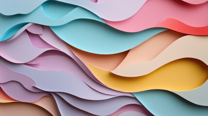 Poster - Colorful layered paper arranged in a flowing wavy and elegant pattern