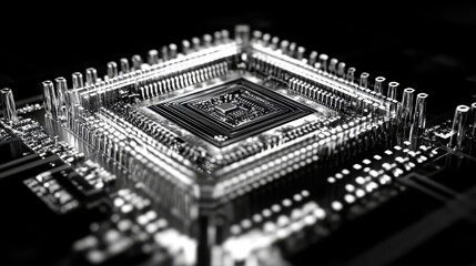 Poster - Futuristic CPU 3d illustration. Quantum processor in global database.  Digital cyber space and artificial intelligence