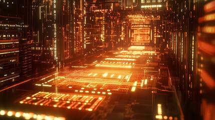 Poster - Futuristic processor concept. Global database in digital cyberspace. 3D illustration on the topic of artificial intelligence